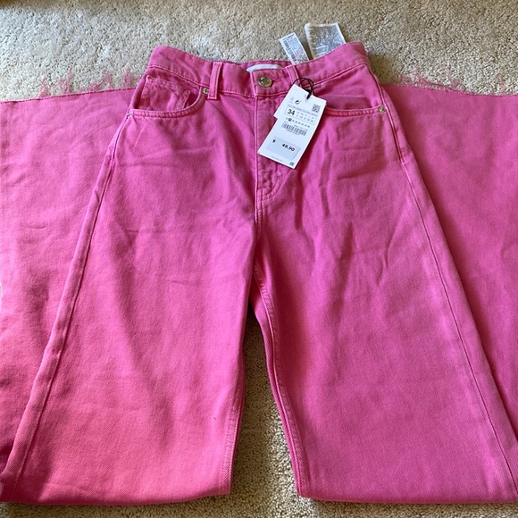 Zara Jeans Zara Wide Leg Pink Jeans Poshmark